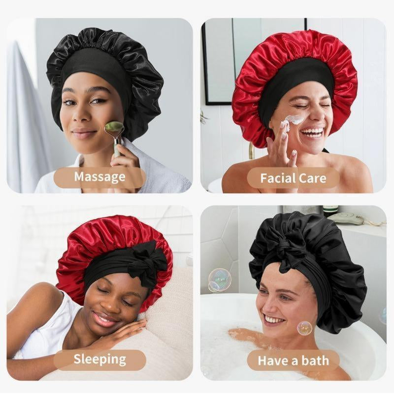 AWAYTR Luxurious Double Layer Satin Sleep Bonnet - Perfect Hair Care Cap for Curly Hair with Adjustable Elastic Tie