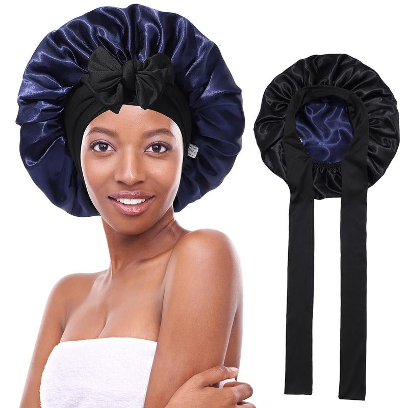 AWAYTR Luxurious Double Layer Satin Sleep Bonnet - Perfect Hair Care Cap for Curly Hair with Adjustable Elastic Tie