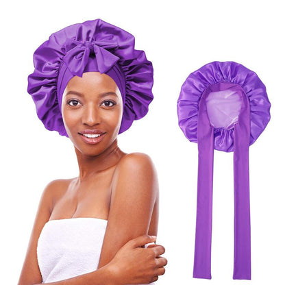 AWAYTR Luxurious Double Layer Satin Sleep Bonnet - Perfect Hair Care Cap for Curly Hair with Adjustable Elastic Tie