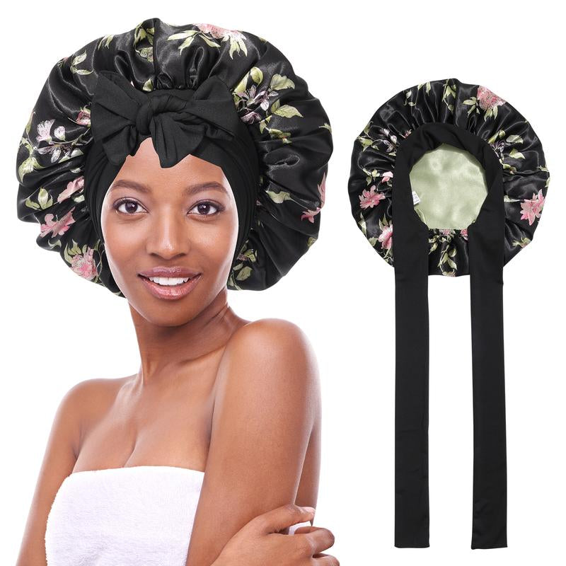 AWAYTR Luxurious Double Layer Satin Sleep Bonnet - Perfect Hair Care Cap for Curly Hair with Adjustable Elastic Tie