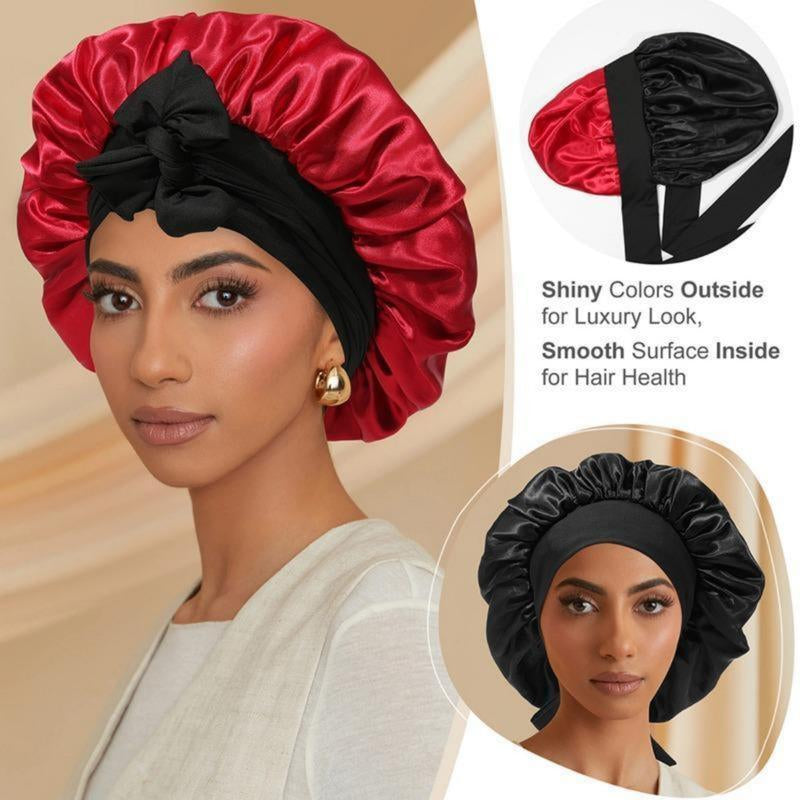 AWAYTR Luxurious Double Layer Satin Sleep Bonnet - Perfect Hair Care Cap for Curly Hair with Adjustable Elastic Tie