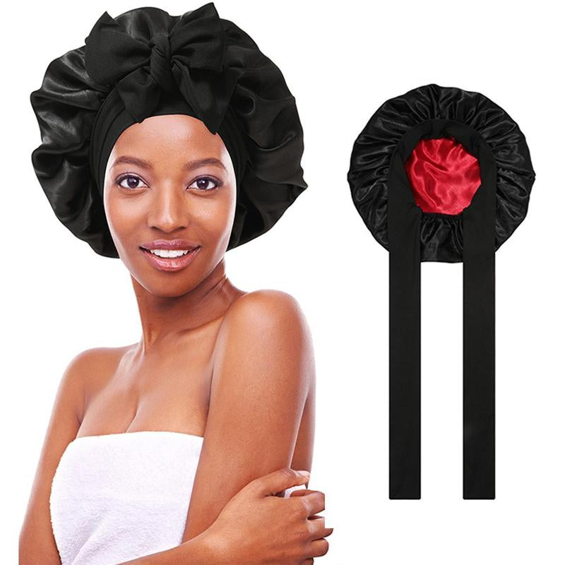 AWAYTR Luxurious Double Layer Satin Sleep Bonnet - Perfect Hair Care Cap for Curly Hair with Adjustable Elastic Tie