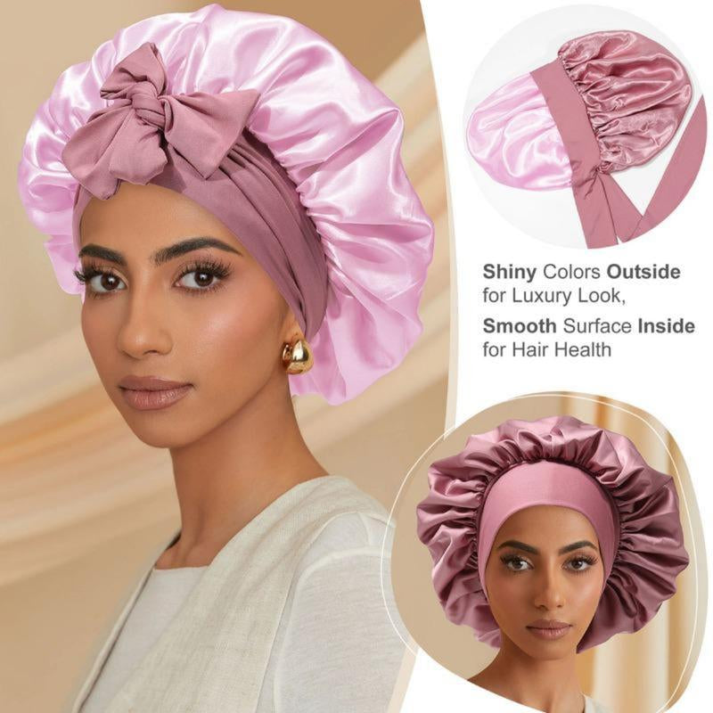 AWAYTR Luxurious Double Layer Satin Sleep Bonnet - Perfect Hair Care Cap for Curly Hair with Adjustable Elastic Tie