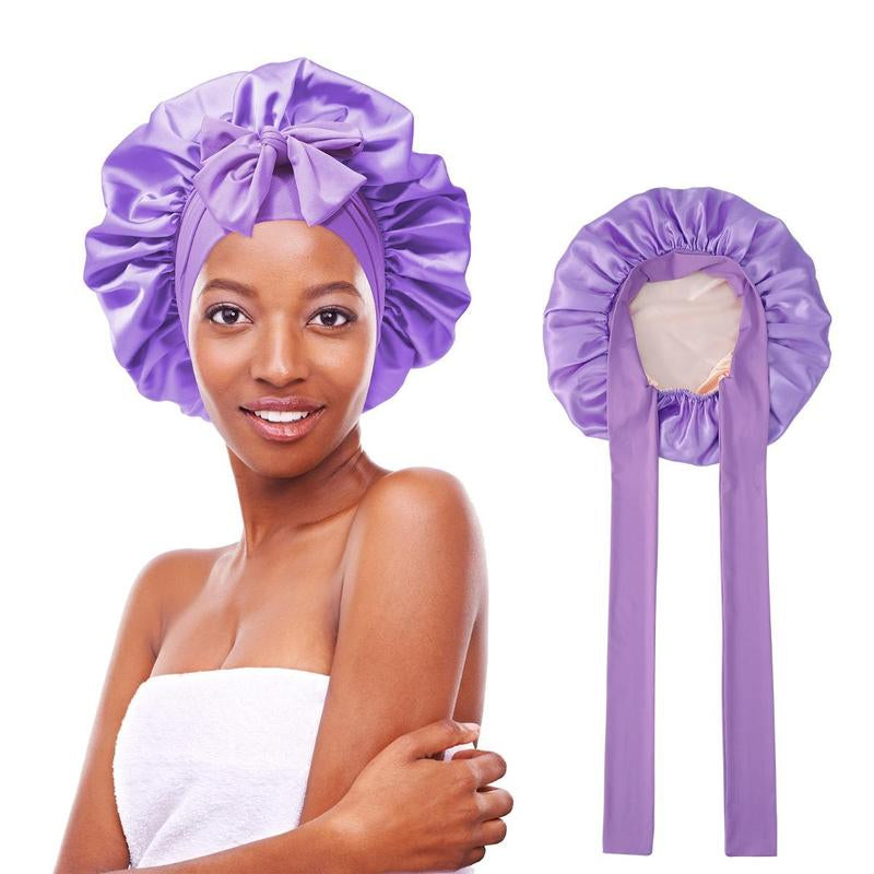 AWAYTR Luxurious Double Layer Satin Sleep Bonnet - Perfect Hair Care Cap for Curly Hair with Adjustable Elastic Tie