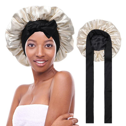 AWAYTR Luxurious Double Layer Satin Sleep Bonnet - Perfect Hair Care Cap for Curly Hair with Adjustable Elastic Tie