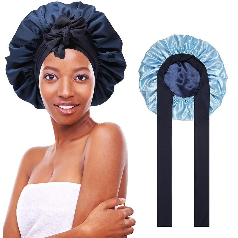 AWAYTR Luxurious Double Layer Satin Sleep Bonnet - Perfect Hair Care Cap for Curly Hair with Adjustable Elastic Tie