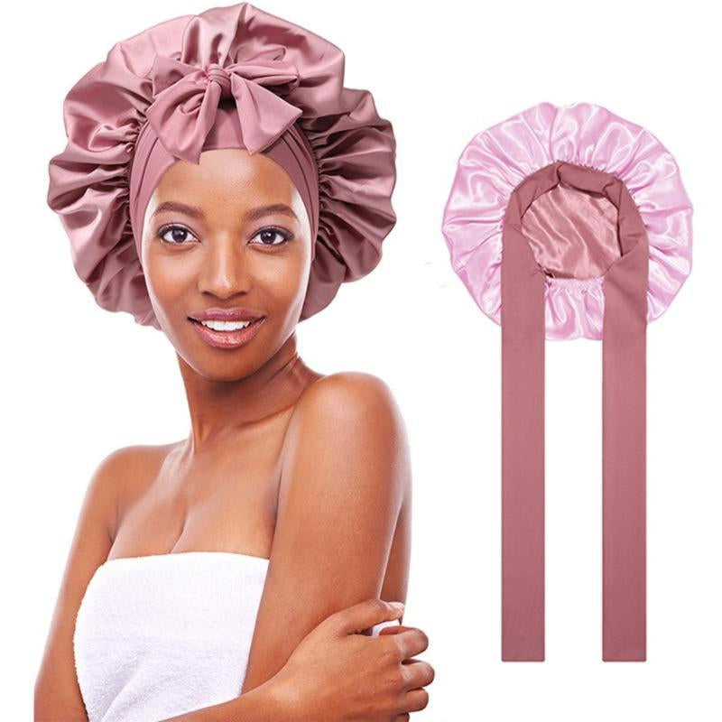 AWAYTR Luxurious Double Layer Satin Sleep Bonnet - Perfect Hair Care Cap for Curly Hair with Adjustable Elastic Tie