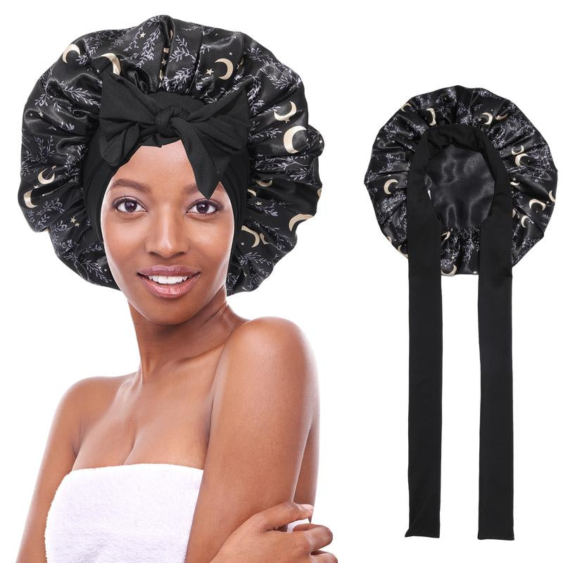 AWAYTR Luxurious Double Layer Satin Sleep Bonnet - Perfect Hair Care Cap for Curly Hair with Adjustable Elastic Tie