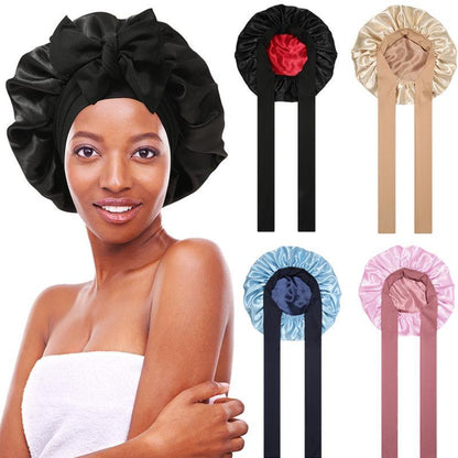 AWAYTR Luxurious Double Layer Satin Sleep Bonnet - Perfect Hair Care Cap for Curly Hair with Adjustable Elastic Tie