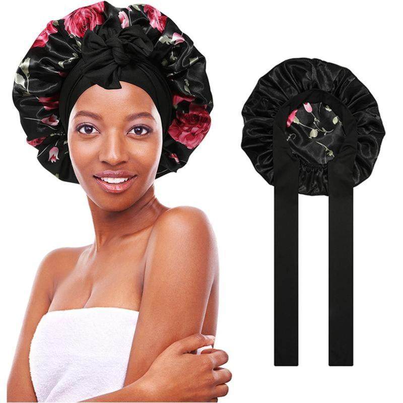 AWAYTR Luxurious Double Layer Satin Sleep Bonnet - Perfect Hair Care Cap for Curly Hair with Adjustable Elastic Tie