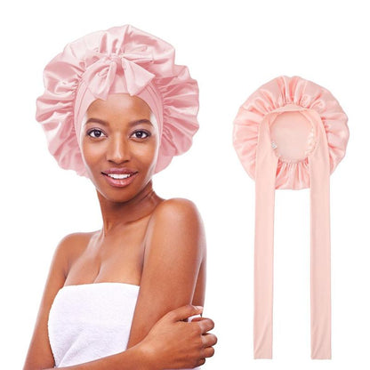 AWAYTR Luxurious Double Layer Satin Sleep Bonnet - Perfect Hair Care Cap for Curly Hair with Adjustable Elastic Tie