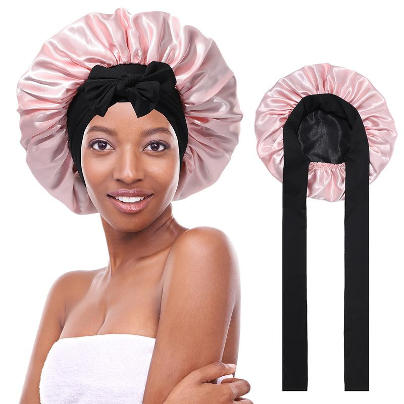 AWAYTR Luxurious Double Layer Satin Sleep Bonnet - Perfect Hair Care Cap for Curly Hair with Adjustable Elastic Tie