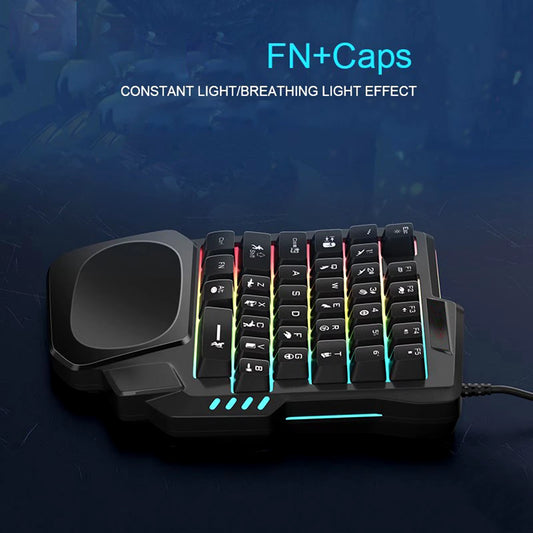 Compact RGB Backlit One-Handed Gaming Keyboard with Ergonomic Wrist Rest - 35-Key Lightweight Controller for Gamers