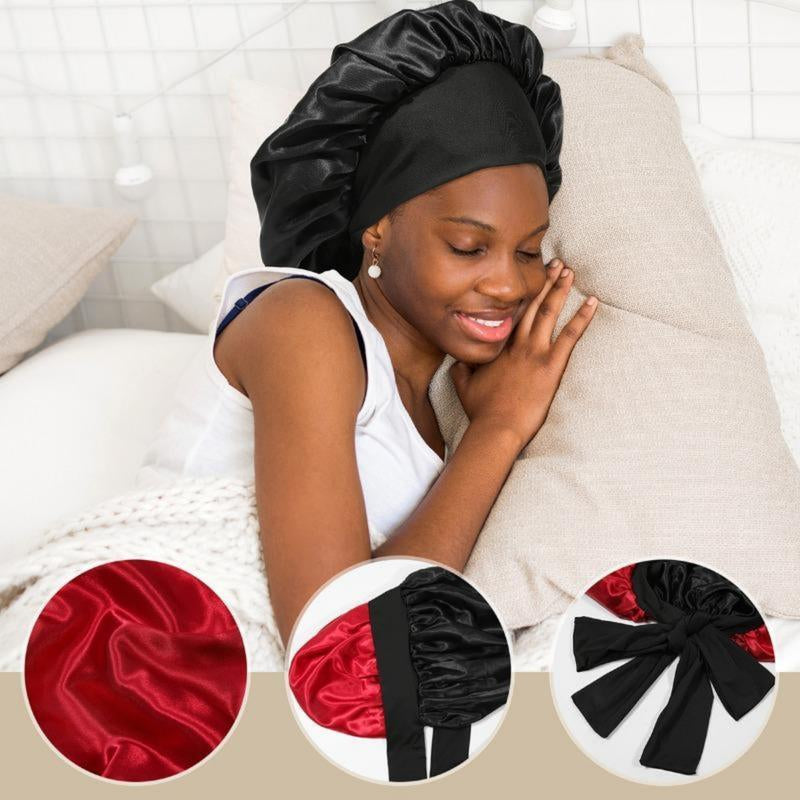 AWAYTR Luxurious Double Layer Satin Sleep Bonnet - Perfect Hair Care Cap for Curly Hair with Adjustable Elastic Tie