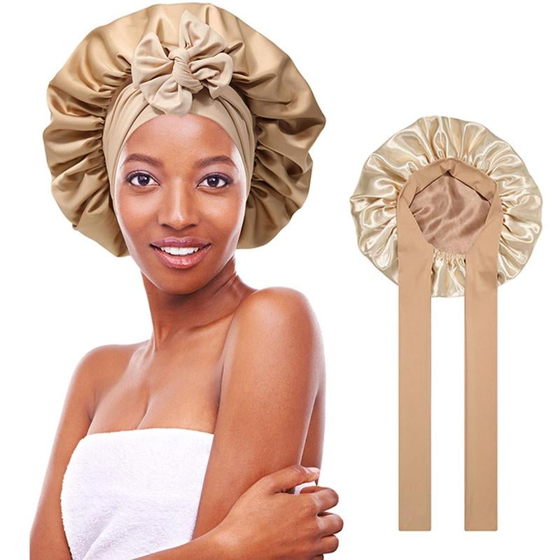 AWAYTR Luxurious Double Layer Satin Sleep Bonnet - Perfect Hair Care Cap for Curly Hair with Adjustable Elastic Tie