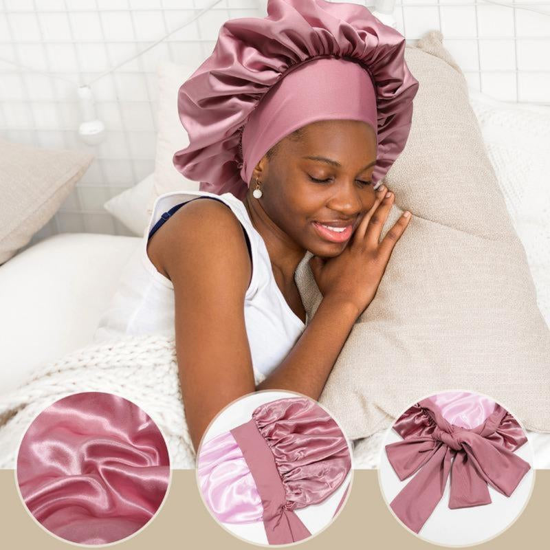 AWAYTR Luxurious Double Layer Satin Sleep Bonnet - Perfect Hair Care Cap for Curly Hair with Adjustable Elastic Tie